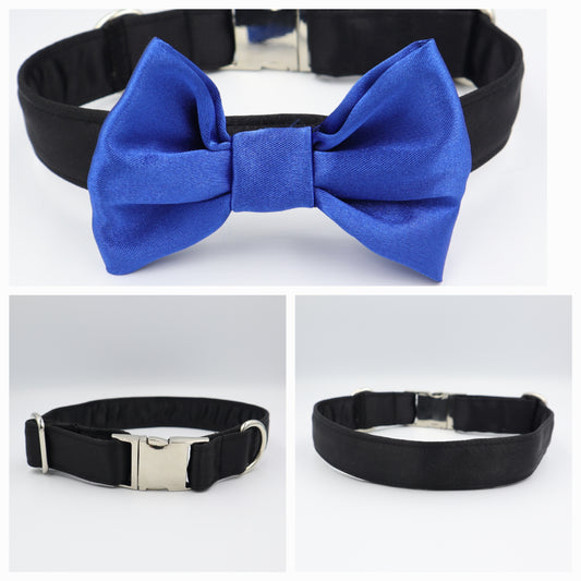 Dog Collar in Black Satin Style Fabric with Satin Bow CHOICE of COLOURS