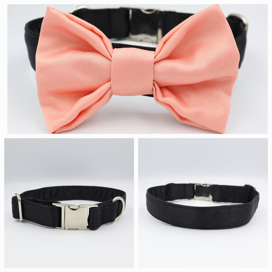 Dog Collar in Black Satin Style Fabric with Satin Bow CHOICE of COLOURS