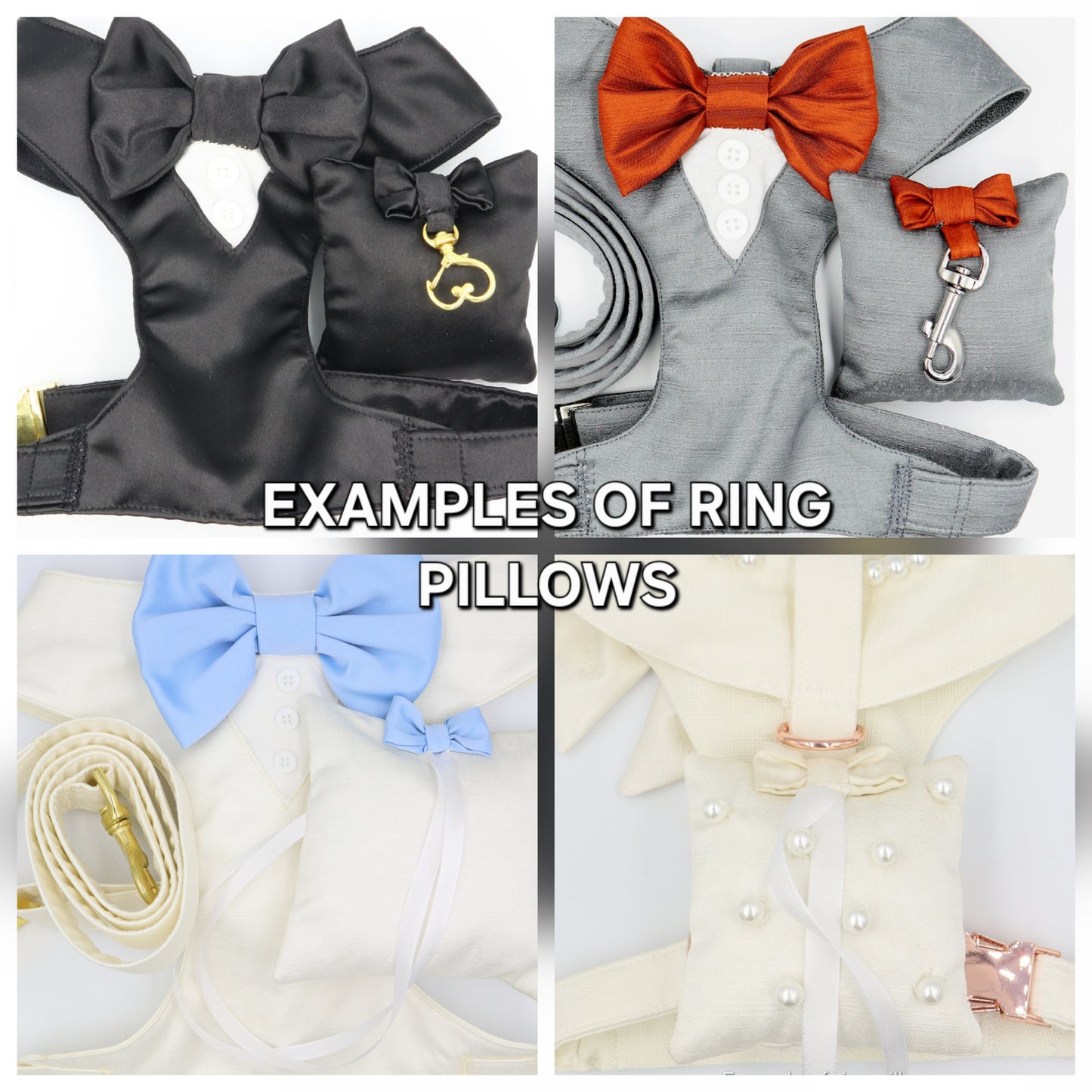 Wedding Dog Harness in Ivory Cream Satin with Burnt Orange Bow and Flowers CHOICE of COLOURS Made to Measure