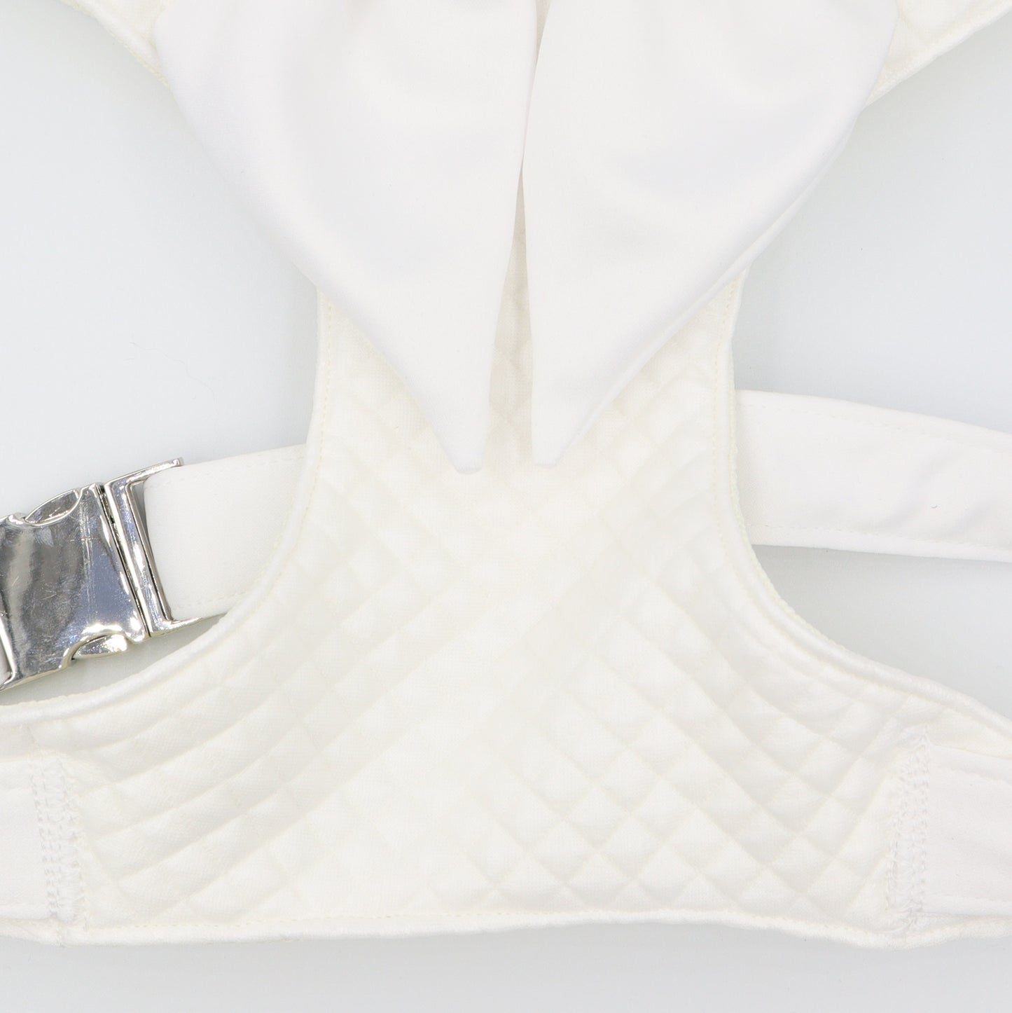 Wedding Dog Harness in Off White Ivory Cream Satin Quilted Design with Coral Sailor Bow Girl Dog Wedding CHOICE of COLOURS Made to Measure