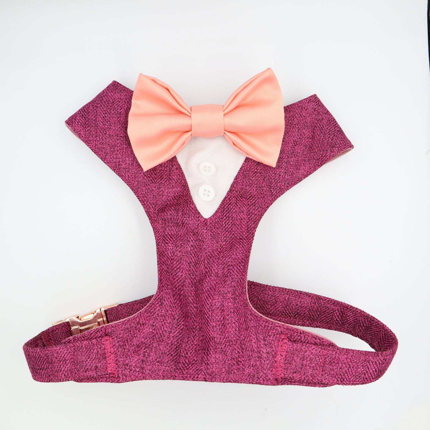 Tuxedo Wedding Dog Harness in Cerise Soft Herringbone Tweed Fabric with Satin Bow CHOICE of COLOURS Made to Measure
