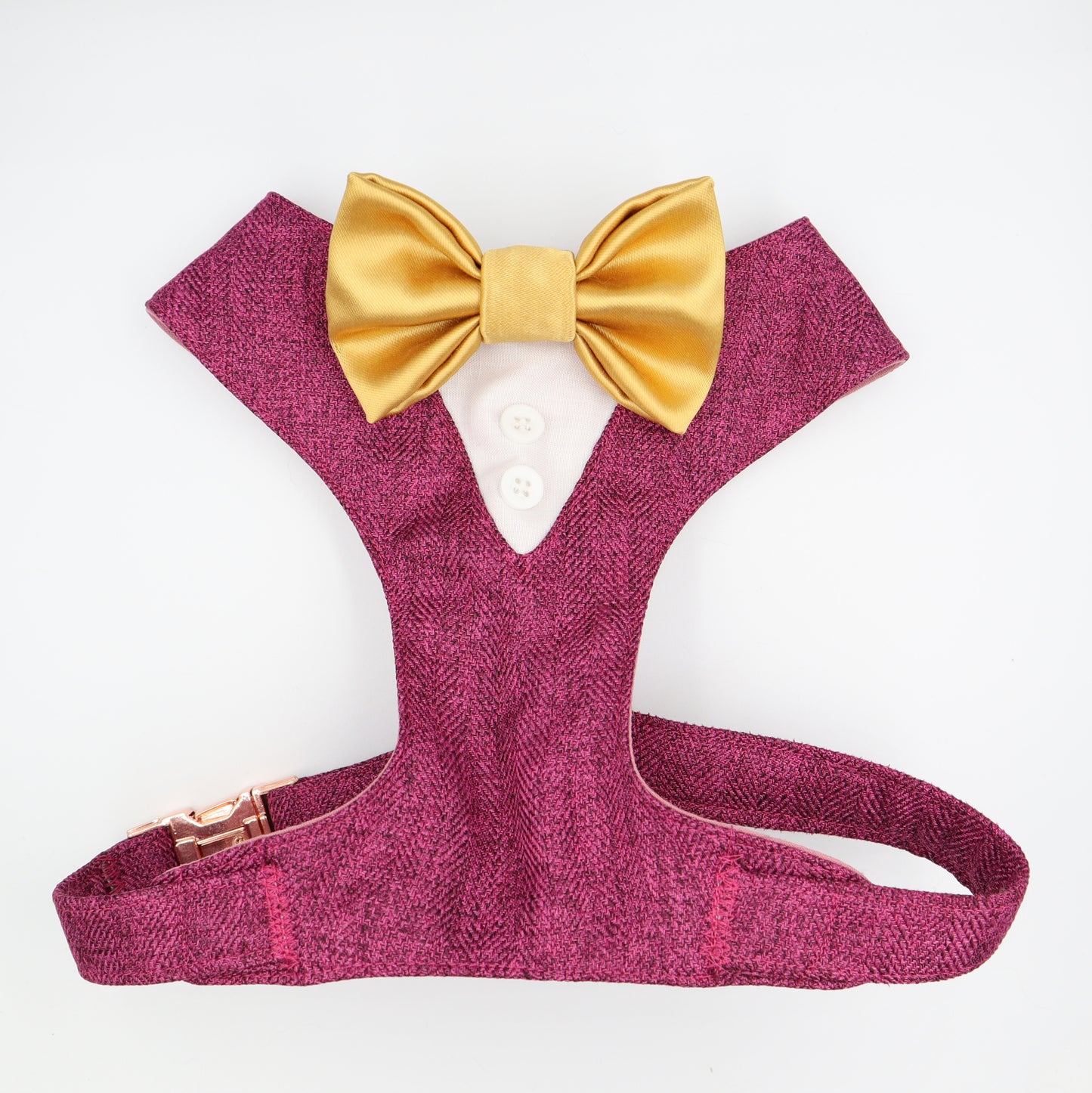 Tuxedo Wedding Dog Harness in Cerise Soft Herringbone Tweed Fabric with Satin Bow CHOICE of COLOURS Made to Measure