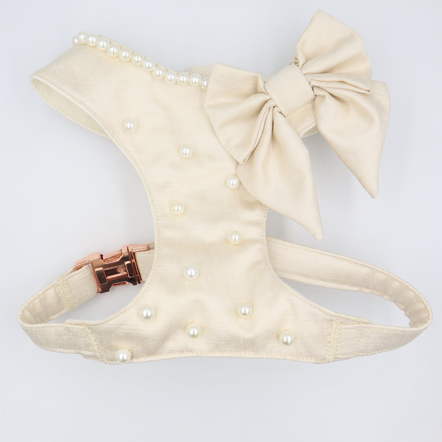 Wedding Dog Harness Leash & Ring Pillow in Ivory Cream Satin with Bow and Pearls CHOICE of COLOURS Made to Measure