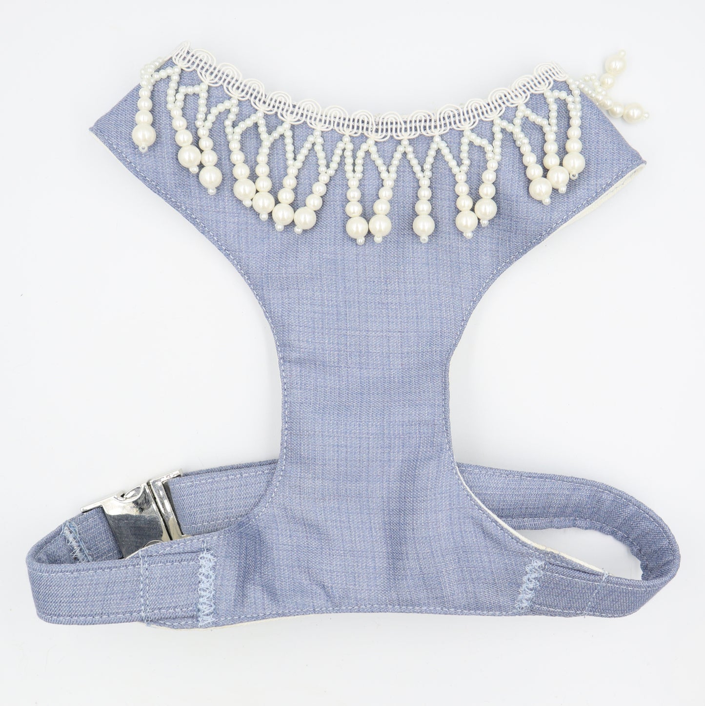 Wedding Dog Harness in Dusty Powder Blue Luxurious Lightweight Wool and CASHMERE Fabric with Pearl Trim Choice COLOURS Made to Measure