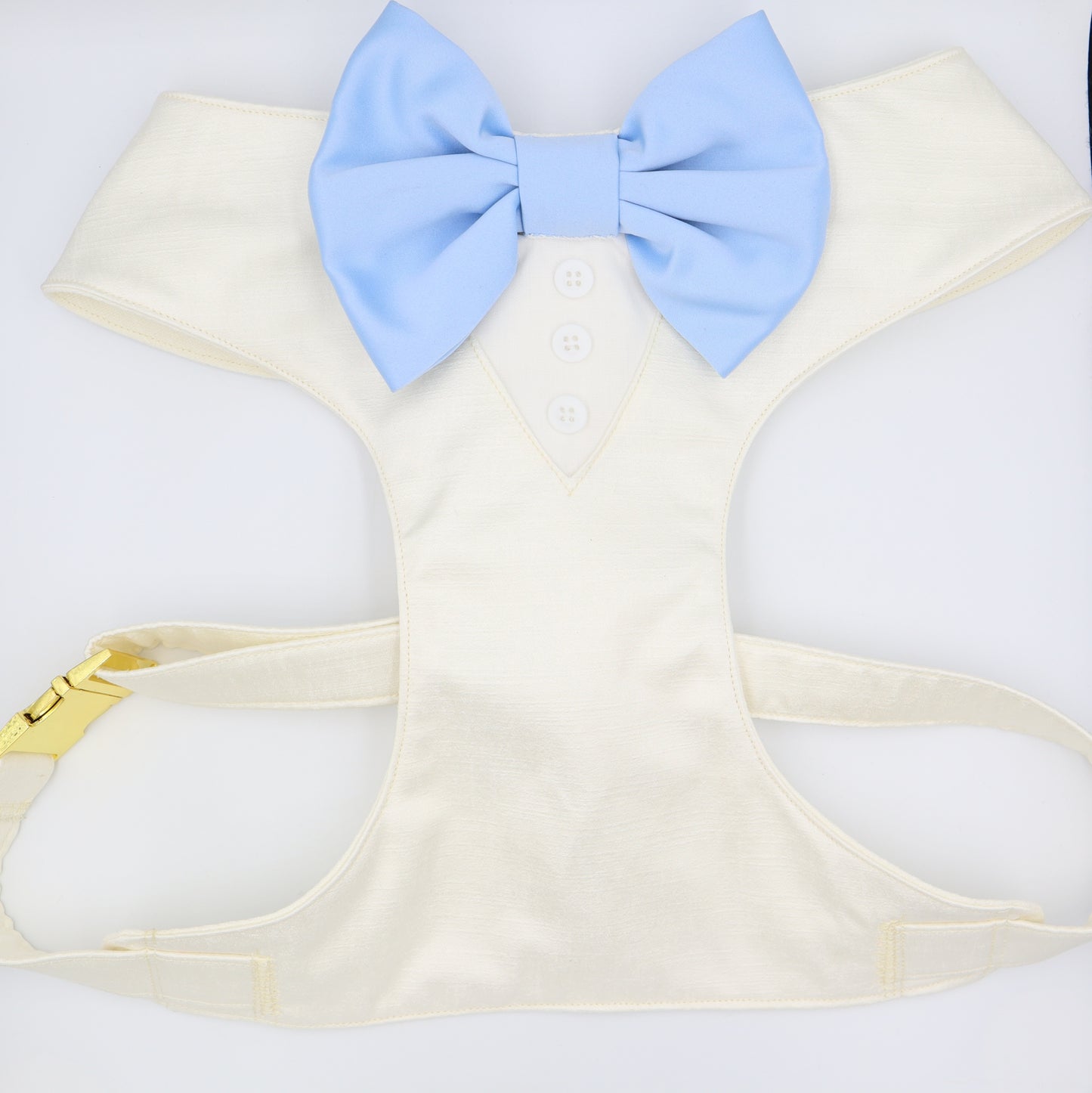 Wedding Dog Harness in Ivory Satin Fabric and Light Blue Bow Choice of COLOURS Made to Measure