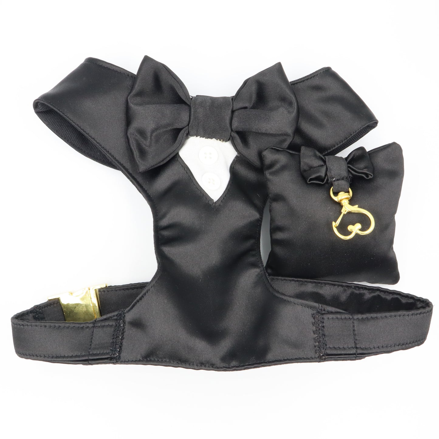 Tuxedo Wedding Dog Harness in Black Satin with Bow CHOICE of COLOURS Made to Measure
