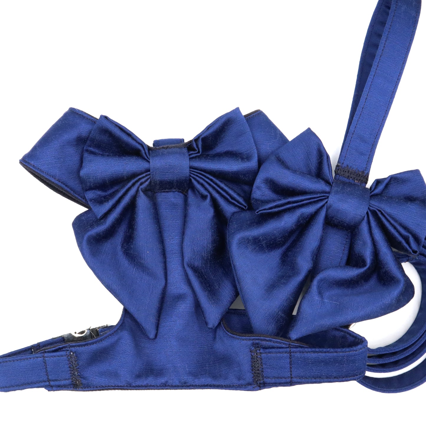 Wedding Dog Harness in Navy Blue Satin with Oversized Sailor Bow and Leash CHOICE of COLOURS Made to Measure