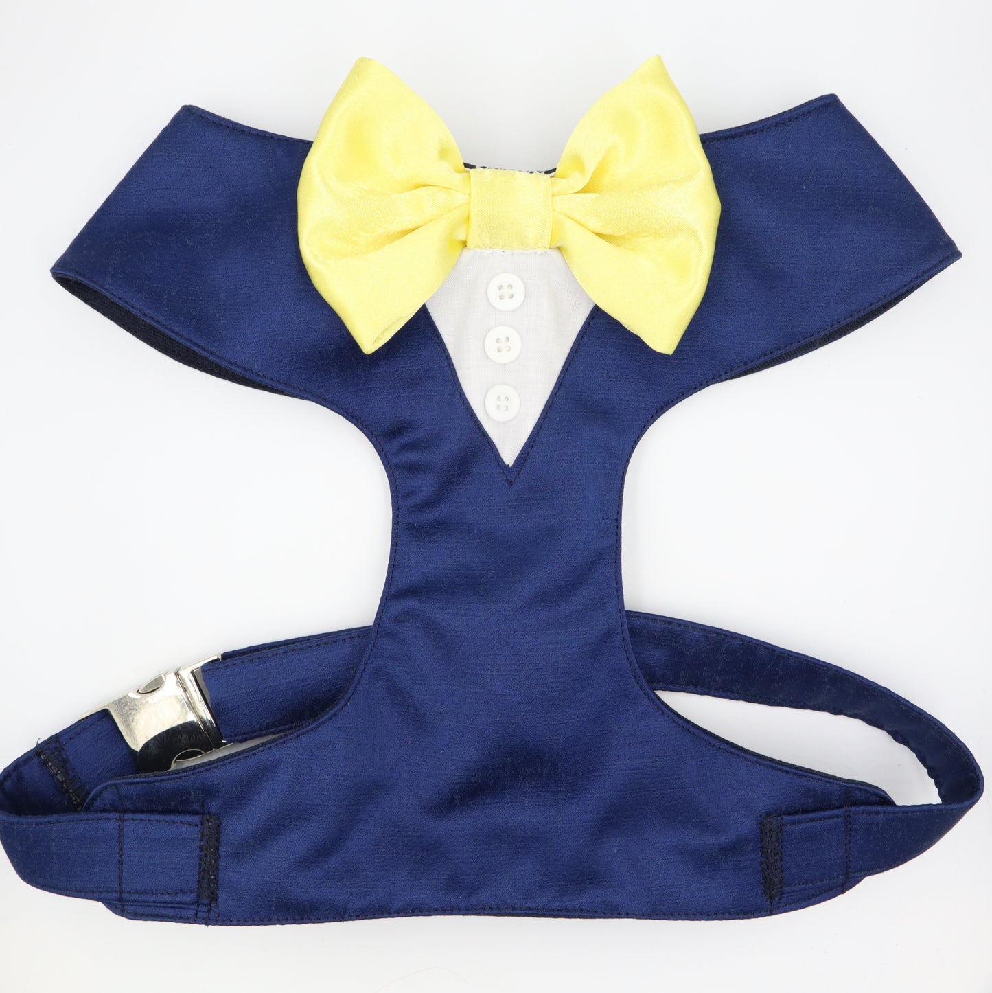 Tuxedo Wedding Dog Harness in Navy Satin with Lemon Bow CHOICE of COLOURS Made to Measure
