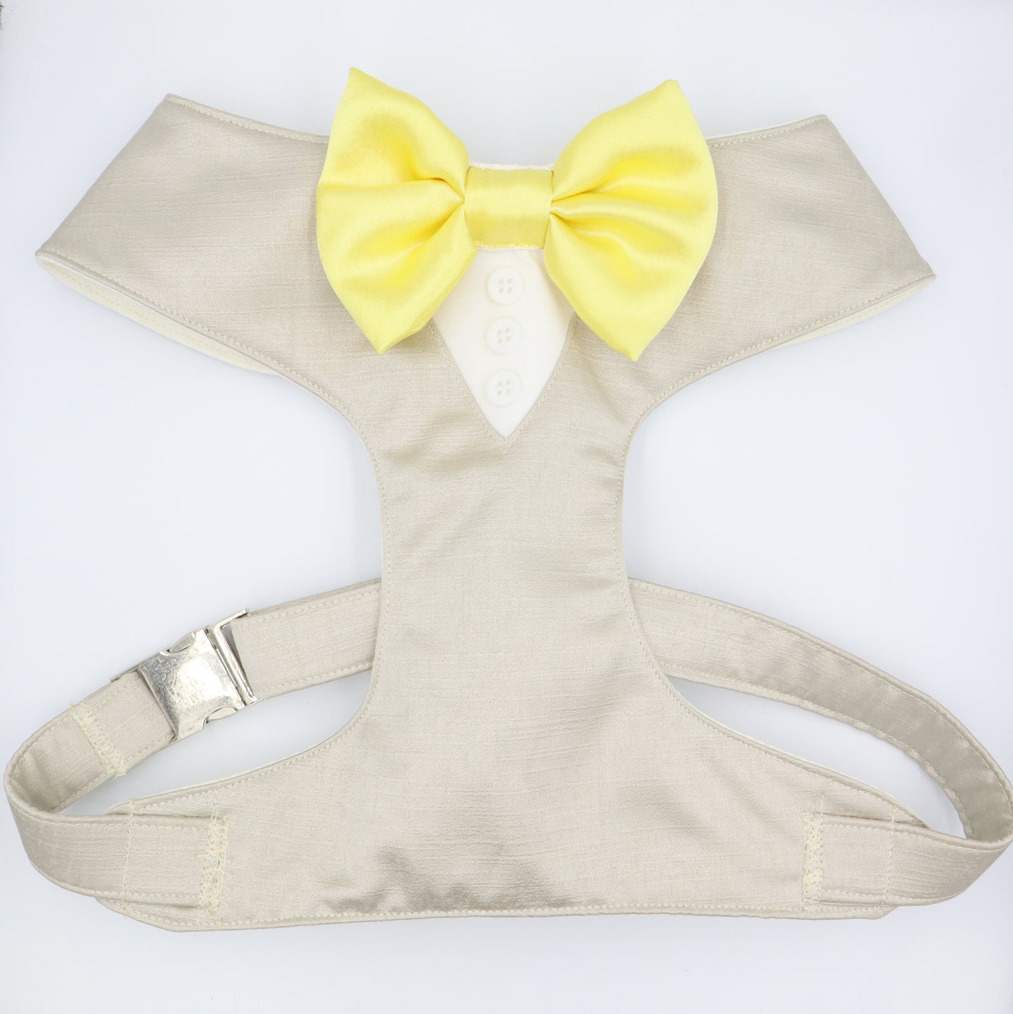 Tuxedo Wedding Dog Harness in Beige Satin with Lemon Bow CHOICE of COLOURS Made to Measure