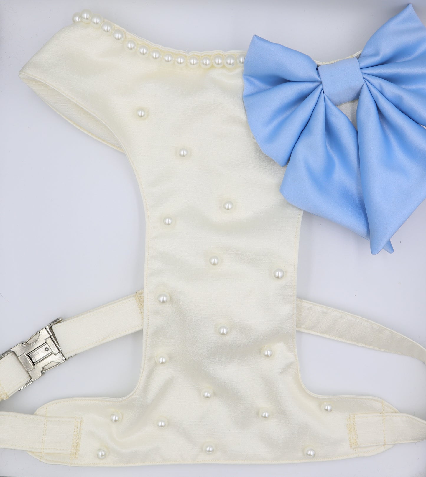 Wedding Dog Harness Leash & Ring Pillow in Ivory White Satin with Bow and Pearls CHOICE of COLOURS Made to Measure