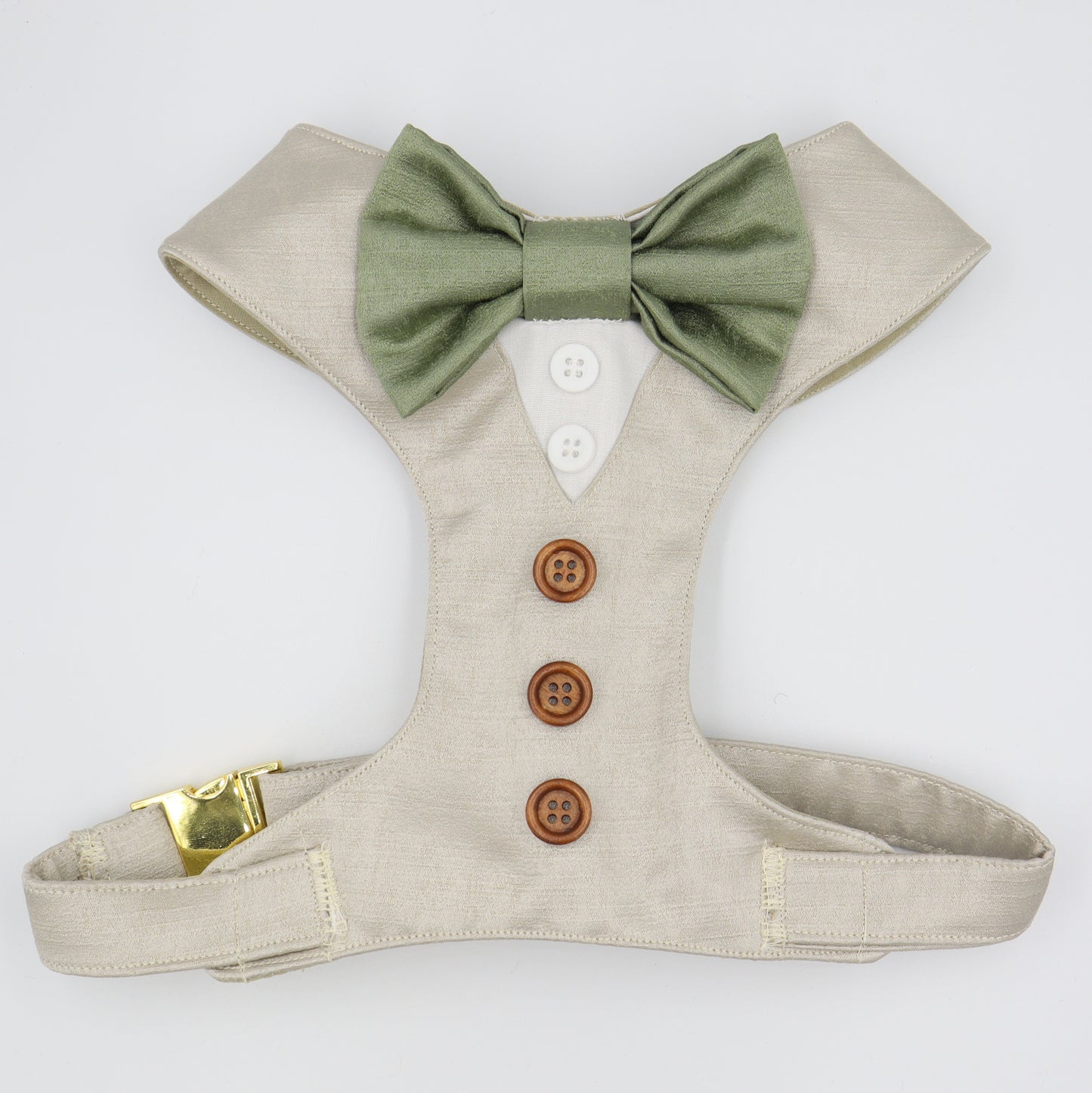 Tuxedo Wedding Dog Harness in Beige Satin with Sage Bow CHOICE of COLOURS Made to Measure