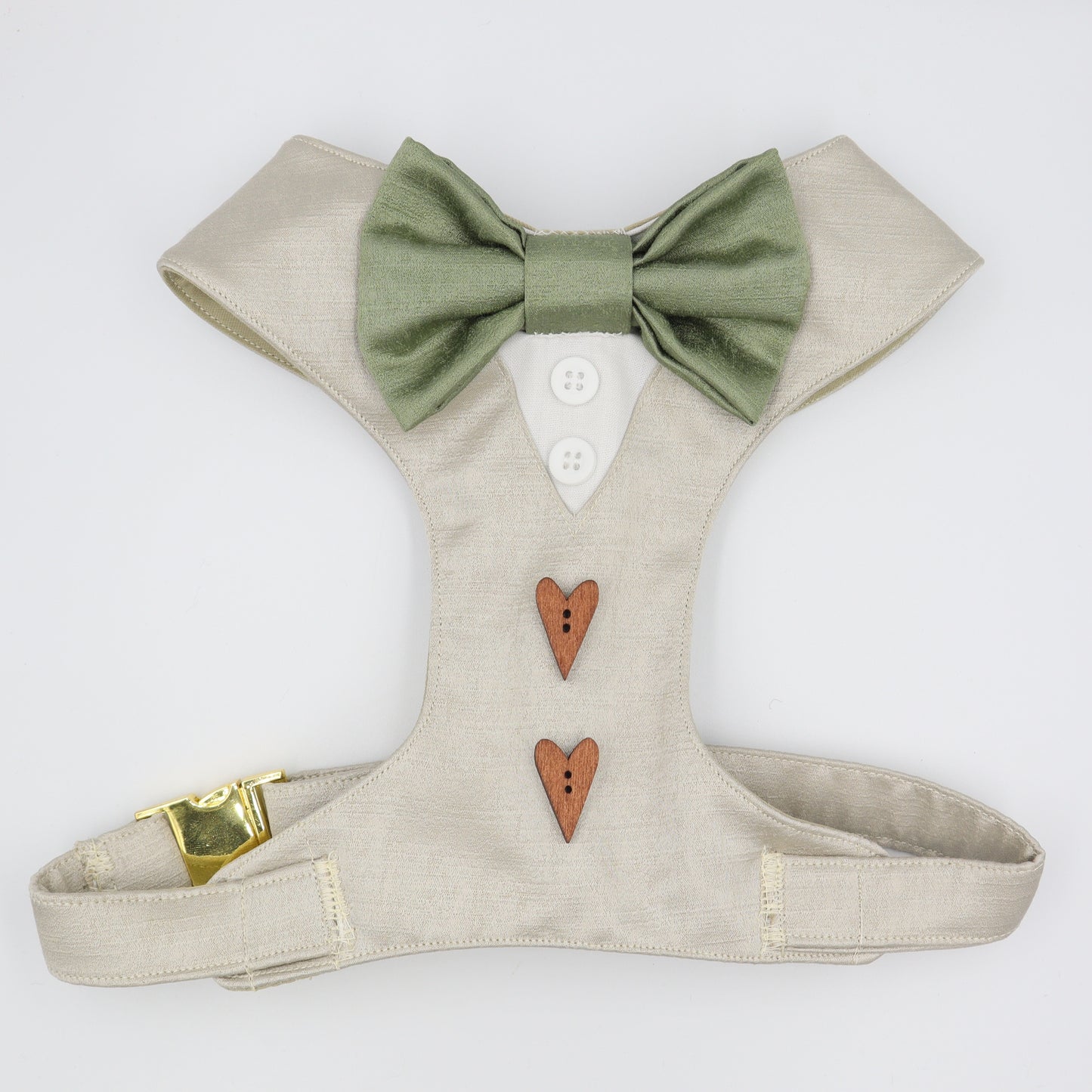 Tuxedo Wedding Dog Harness in Beige Satin with Sage Bow CHOICE of COLOURS Made to Measure