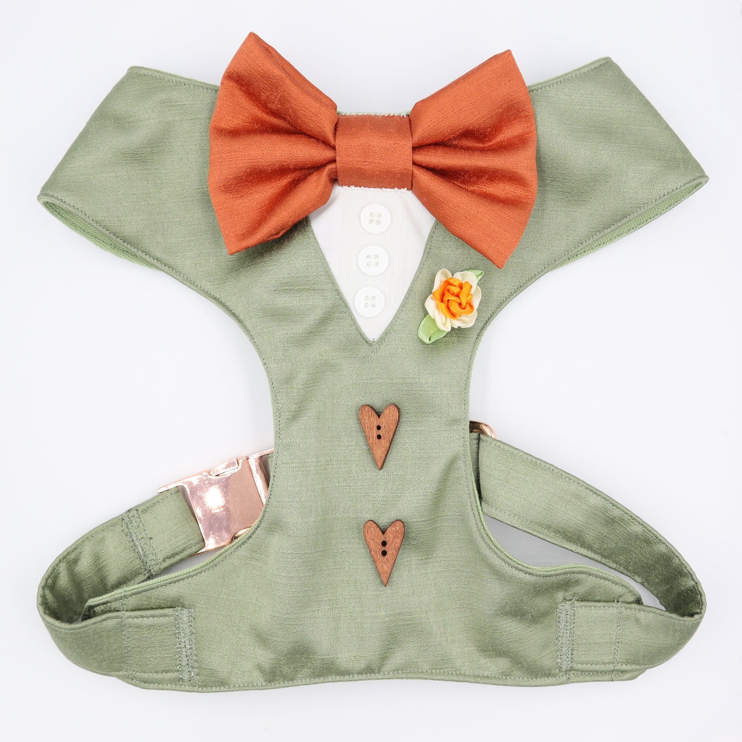 Tuxedo Wedding Dog Harness in Sage Green Satin with Bow CHOICE of COLOURS Made to Measure