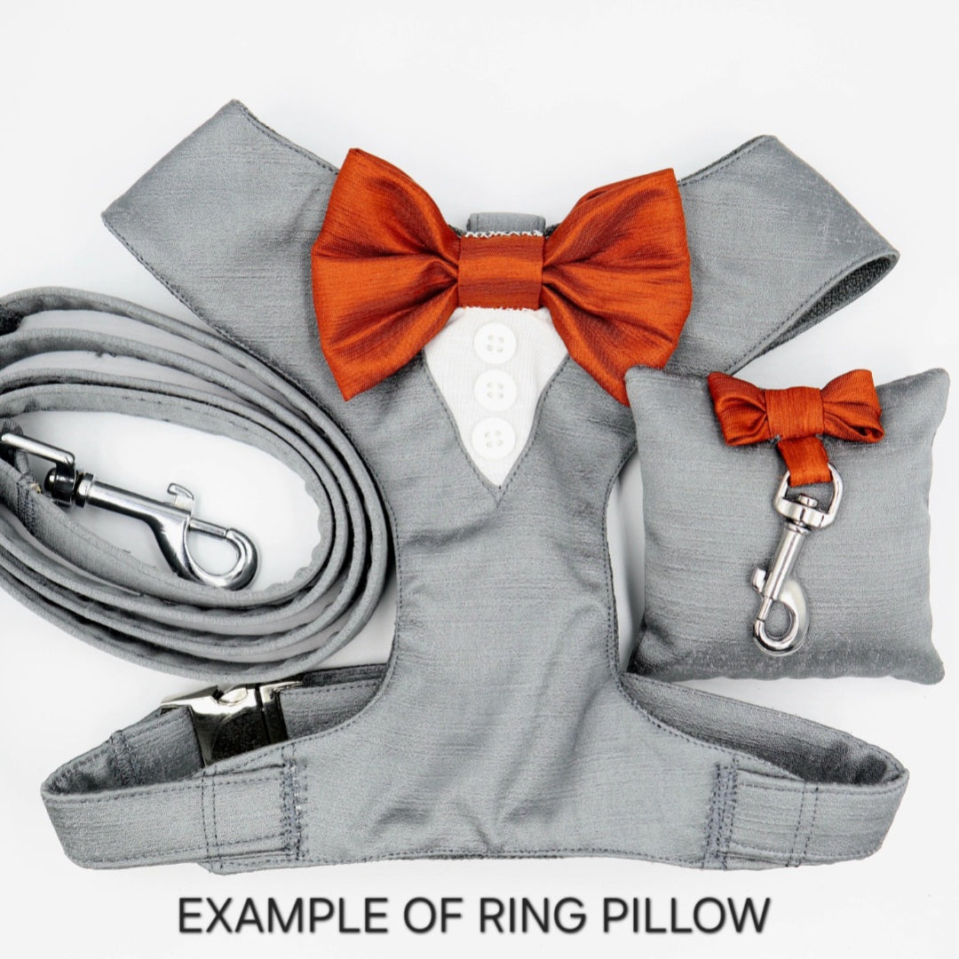 Tuxedo Wedding Dog Harness in Sage Green Soft Herringbone Tweed Fabric with Satin Bow CHOICE of COLOURS Made to Measure