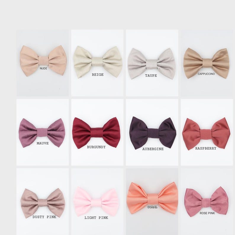 Dog Collar in Beige Satin Style Fabric with Satin Bow CHOICE of COLOURS
