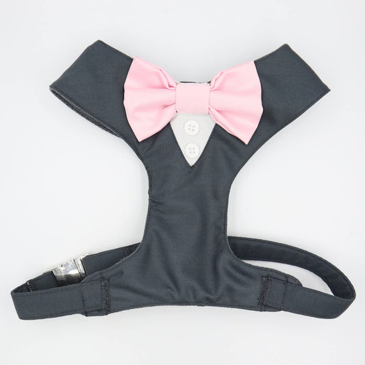 Tuxedo Wedding Dog Harness in Soft Lightweight Quality Blue Grey Wool Fabric from DORMEUIL with Satin Bow CHOICE of COLOURS Made to Measure