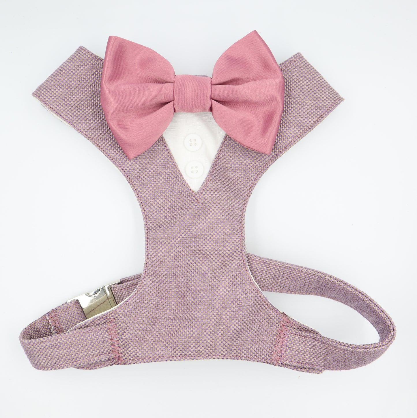 Tuxedo Wedding Dog Harness in Heather Colour Tweed Style TEXTURED Fabric with Rose Pink Satin Bow Wedding CHOICE COLOURS Made to Measure