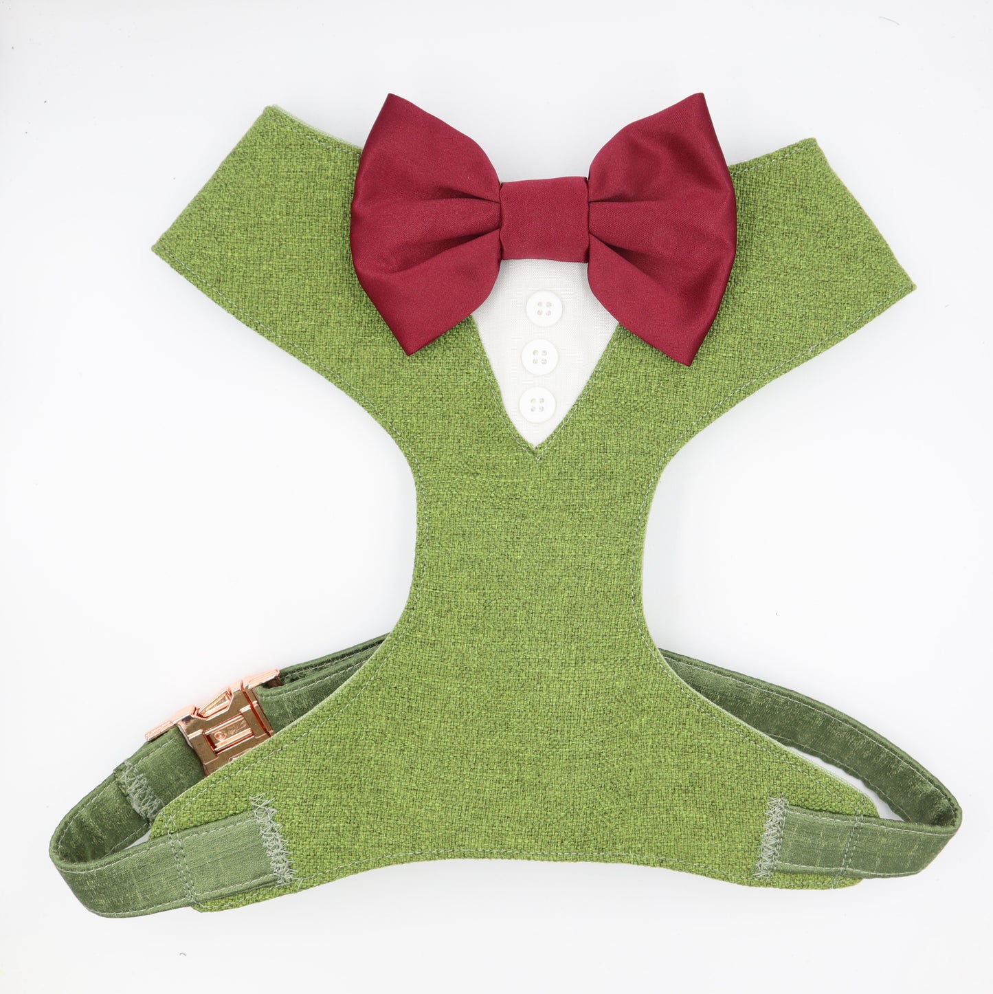 Tuxedo Wedding Dog Harness in Sage Olive Colour Tweed Style TEXTURED Fabric with Satin Bow Wedding CHOICE COLOURS Made to Measure