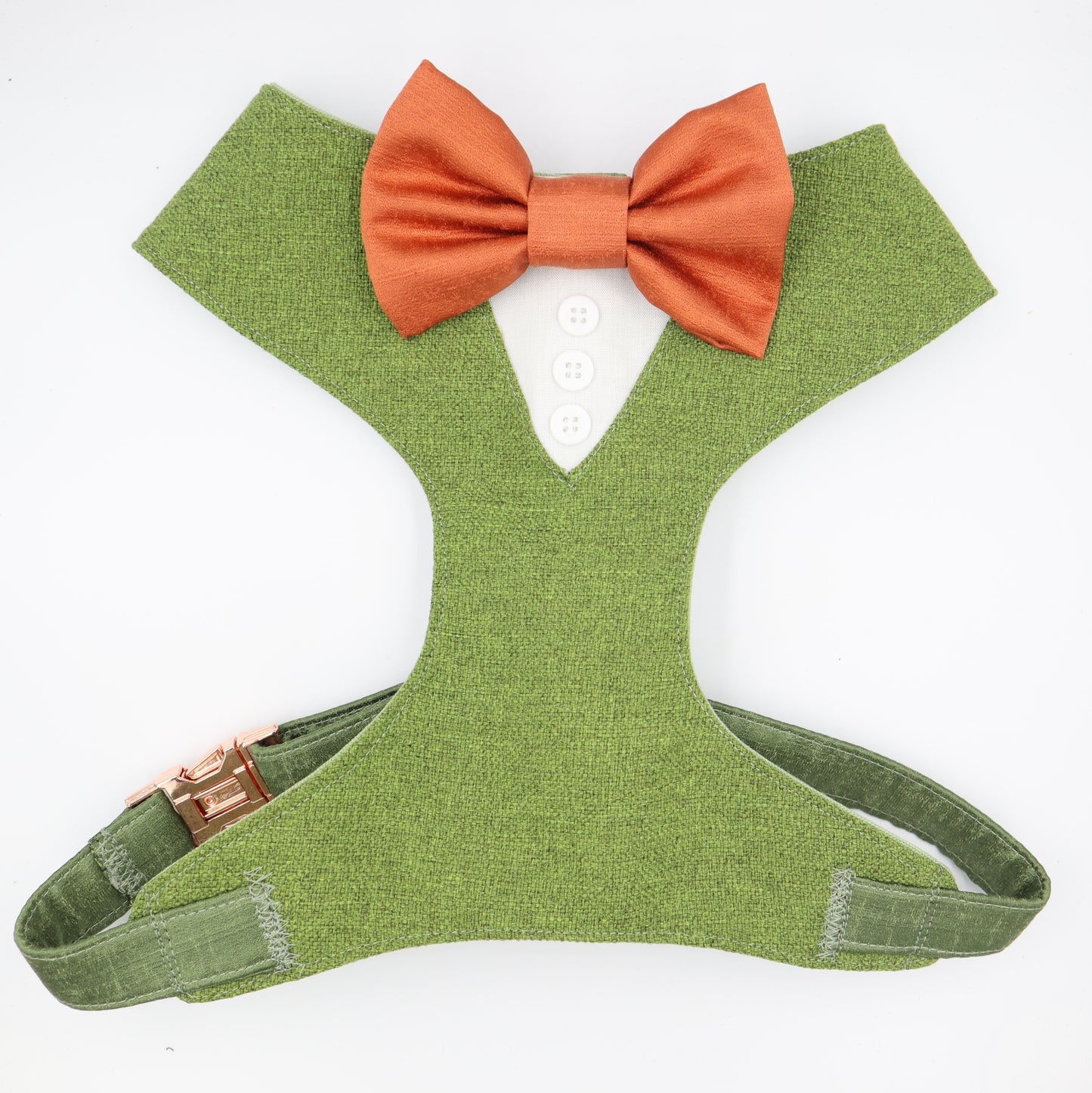 Tuxedo Wedding Dog Harness in Sage Olive Colour Tweed Style TEXTURED Fabric with Satin Bow Wedding CHOICE COLOURS Made to Measure