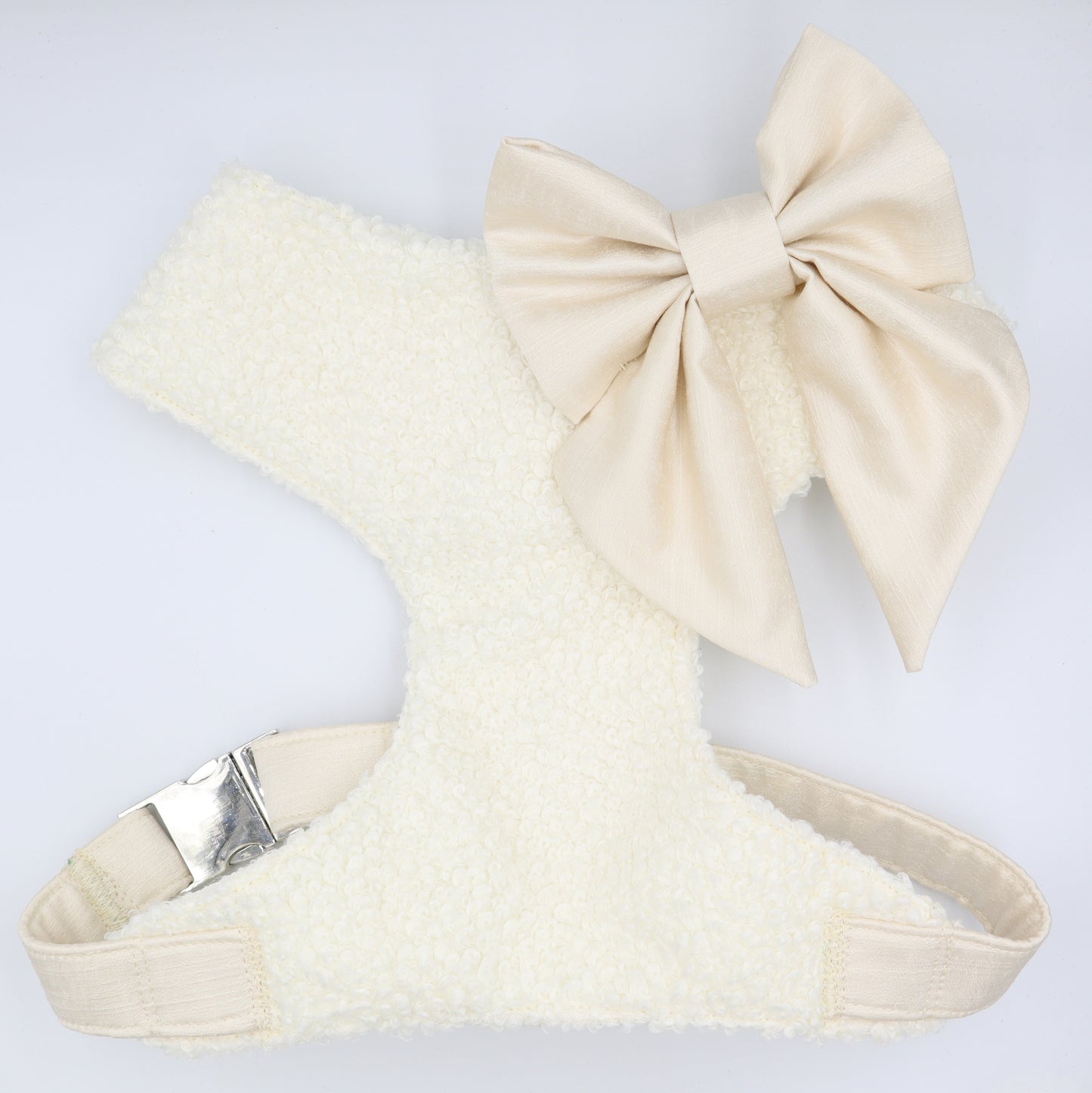 Wedding Dog Harness in Ivory Cream Soft TEXTURED Boucle with Sailor Bow CHOICE of COLOURS Made to Measure Winter Wedding