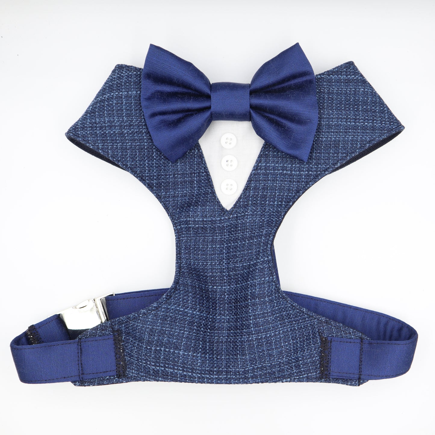 Tuxedo Wedding Dog Harness in Navy Blue Colour Tweed Style TEXTURED Fabric with Satin Bow Wedding CHOICE COLOURS Made to Measure LTD EDITION