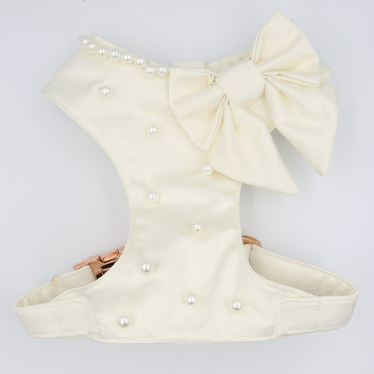 Wedding Dog Harness in Ivory Satin with Bow and Pearls CHOICE of COLOURS Made to Measure