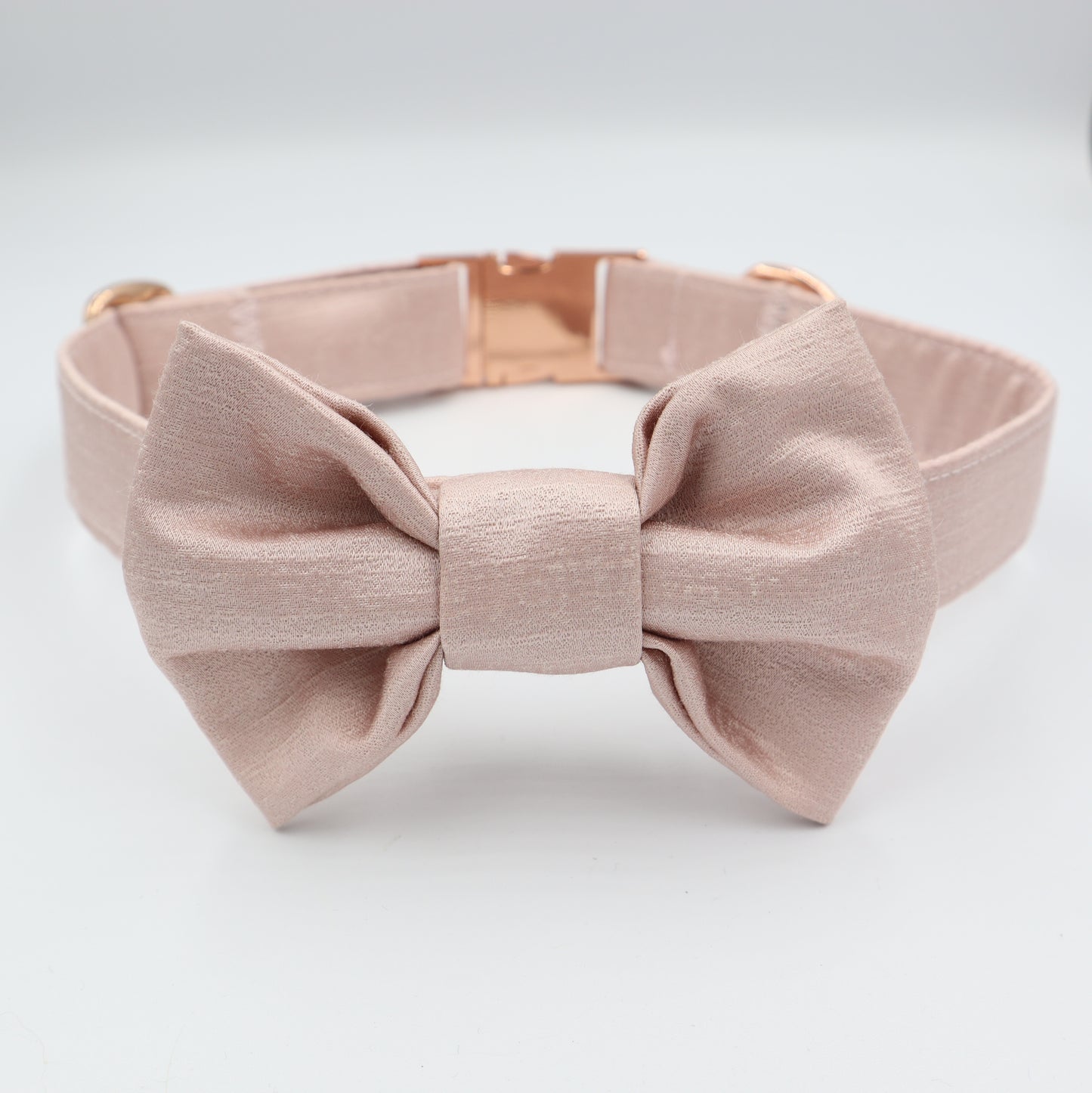 Dog Collar in Pale Rose Satin Style Fabric with Satin Bow CHOICE of COLOURS