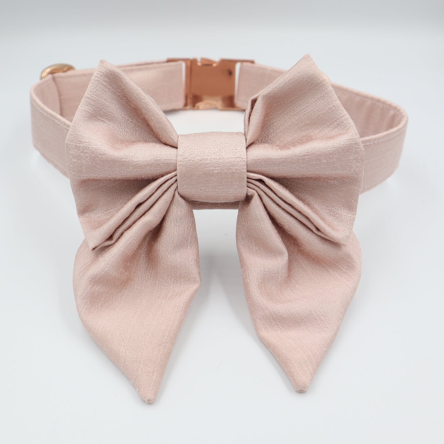 Dog Collar in Pale Rose Satin Style Fabric with Satin Sailor Bow CHOICE of COLOURS