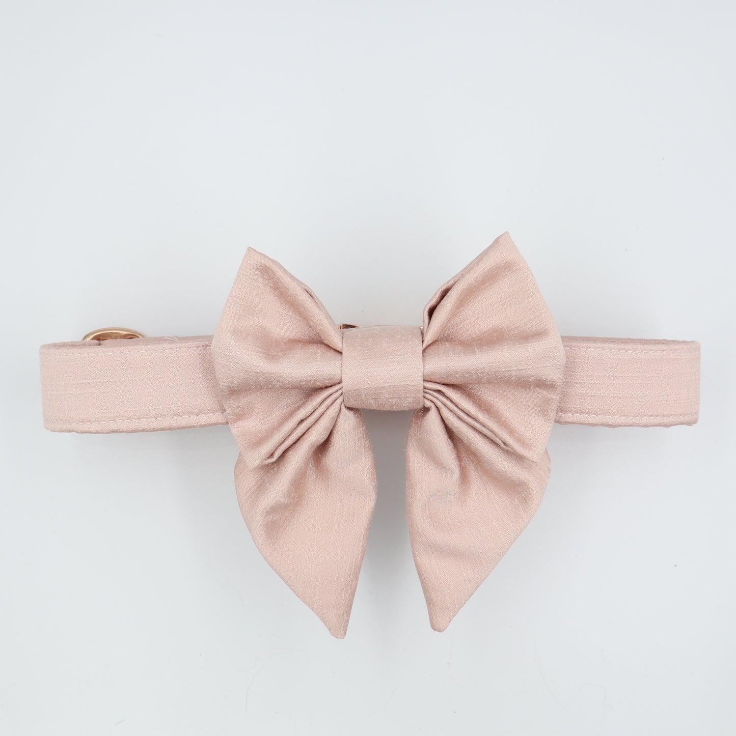 Dog Collar in Pale Rose Satin Style Fabric with Satin Sailor Bow CHOICE of COLOURS