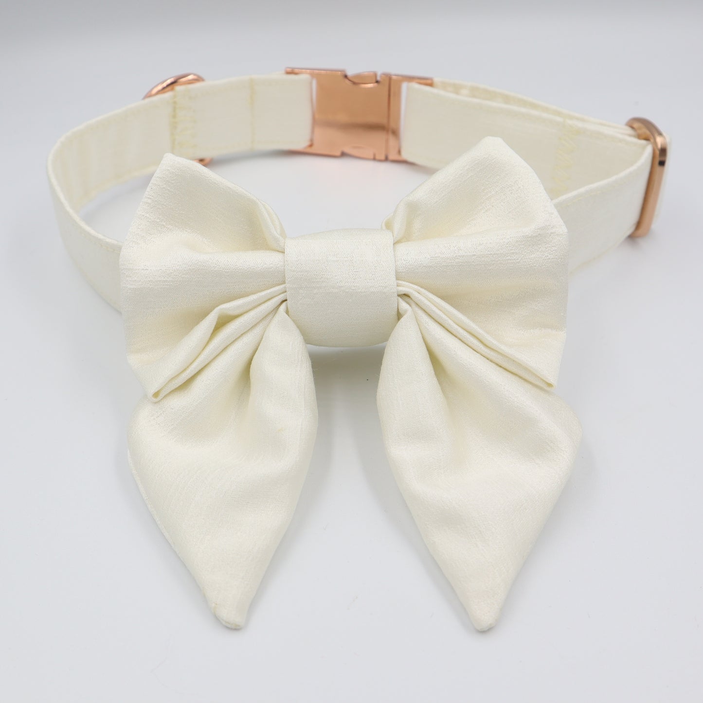 Dog Collar in Ivory Satin Style Fabric with Satin Sailor Bow CHOICE of COLOURS