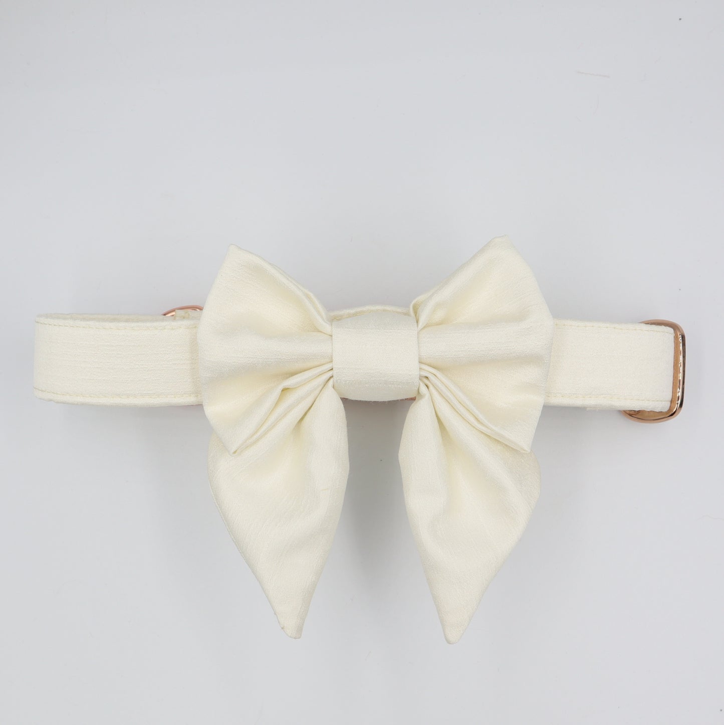 Dog Collar in Ivory Satin Style Fabric with Satin Sailor Bow CHOICE of COLOURS