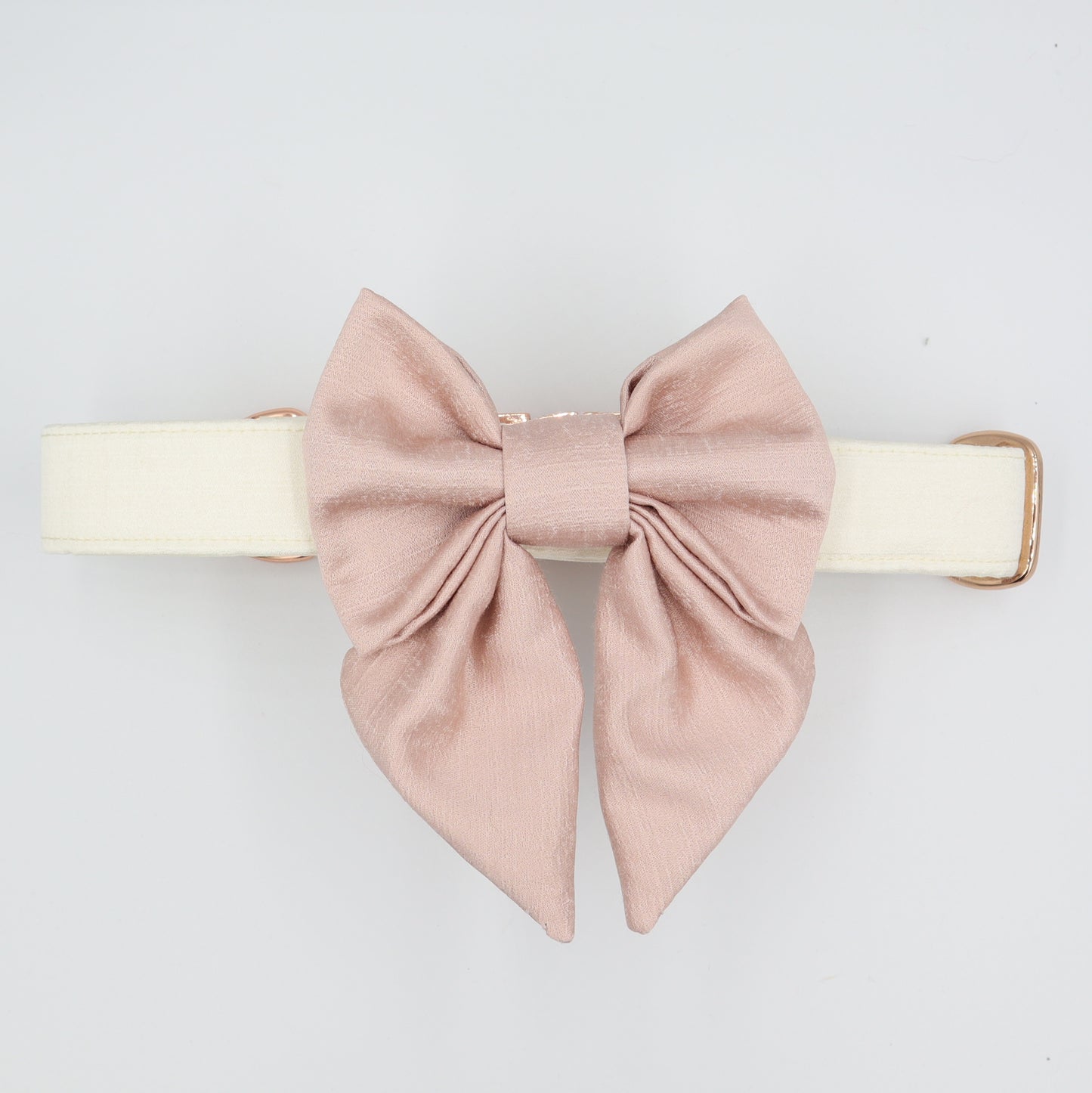 Dog Collar in Ivory Satin Style Fabric with Satin Sailor Bow CHOICE of COLOURS