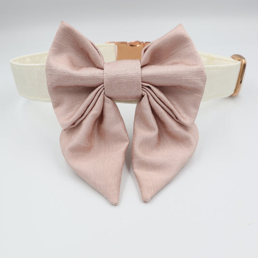 Dog Collar in Ivory Satin Style Fabric with Satin Sailor Bow CHOICE of COLOURS