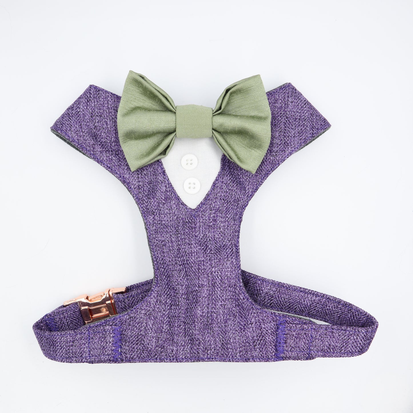 Tuxedo Wedding Dog Harness in Lavender Soft Herringbone Tweed Fabric with Satin Bow CHOICE of COLOURS Made to Measure