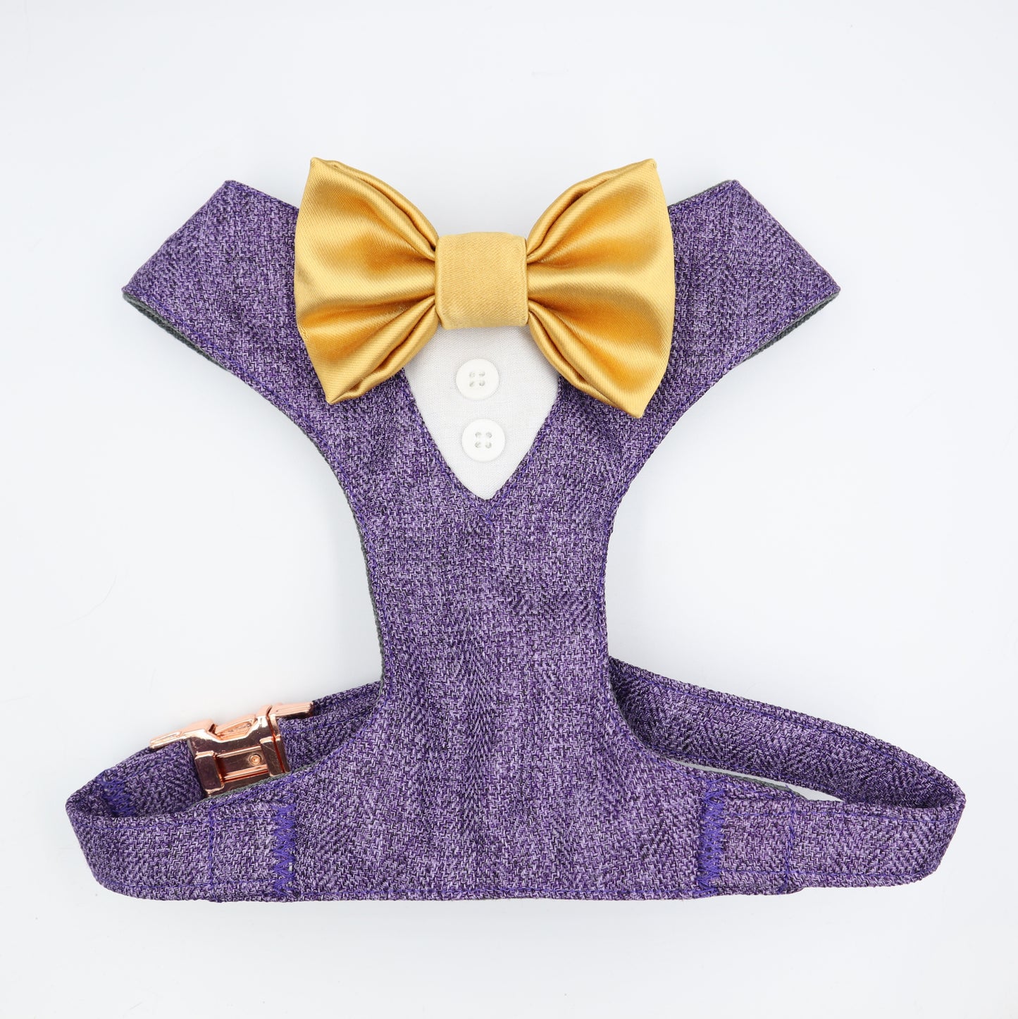 Tuxedo Wedding Dog Harness in Lavender Soft Herringbone Tweed Fabric with Satin Bow CHOICE of COLOURS Made to Measure