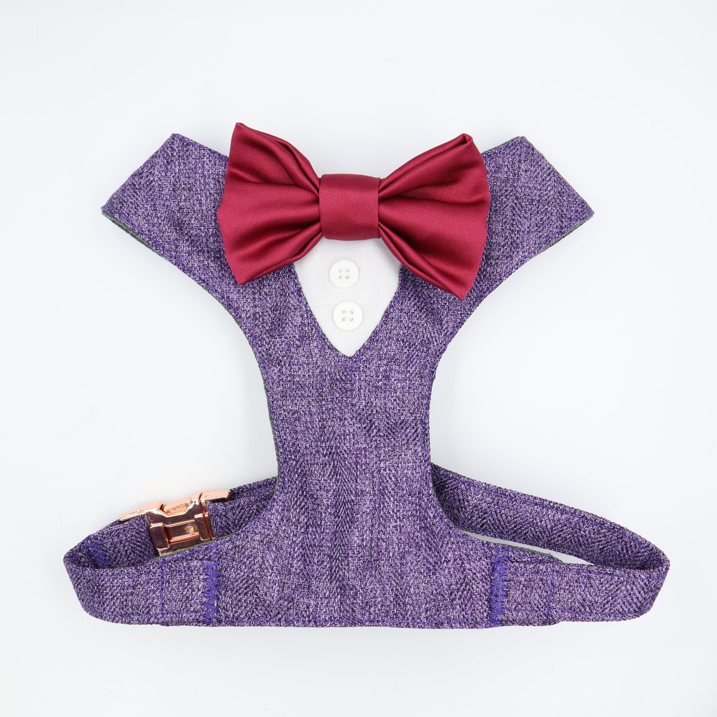 Tuxedo Wedding Dog Harness in Lavender Soft Herringbone Tweed Fabric with Satin Bow CHOICE of COLOURS Made to Measure