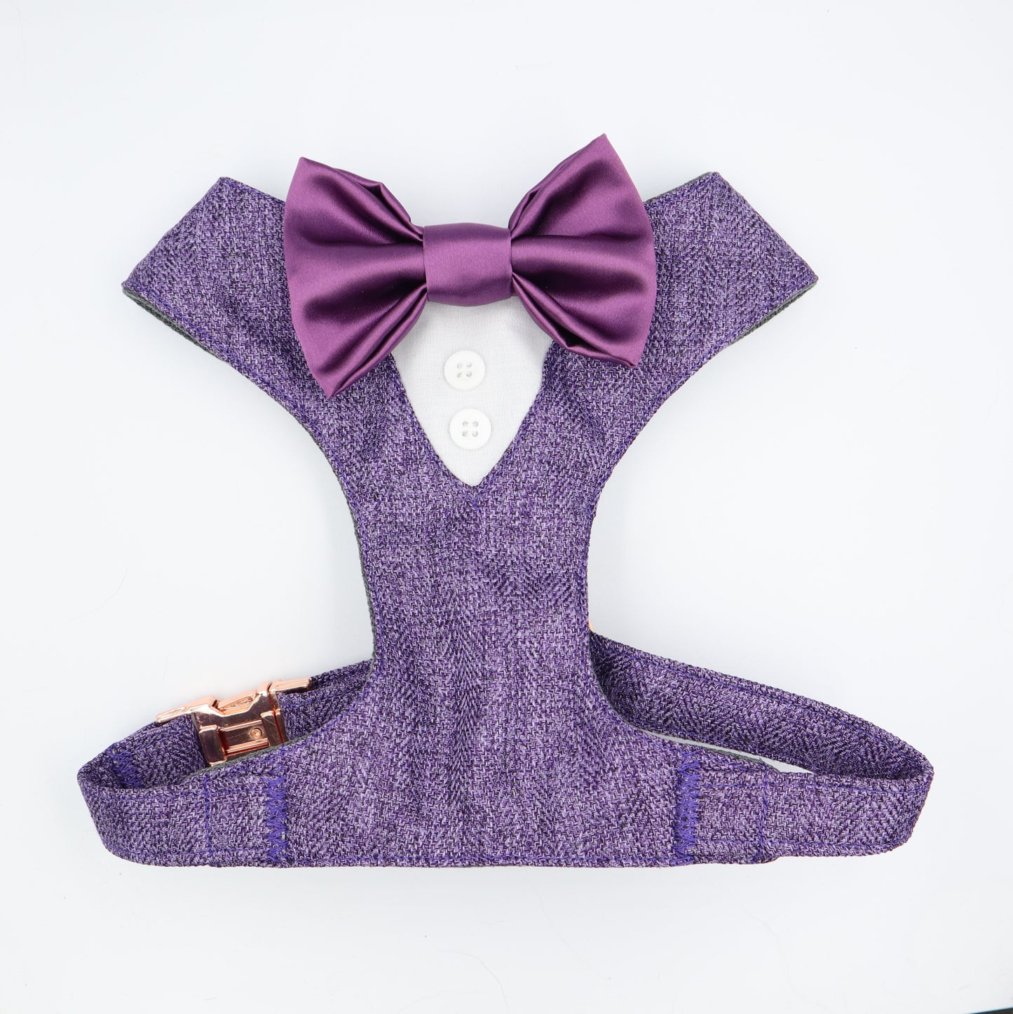 Tuxedo Wedding Dog Harness in Lavender Soft Herringbone Tweed Fabric with Satin Bow CHOICE of COLOURS Made to Measure