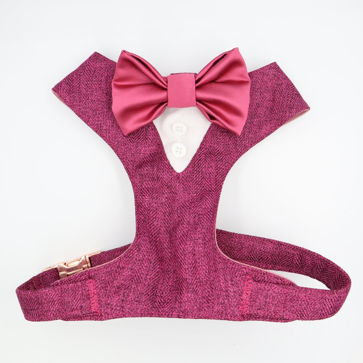 Tuxedo Wedding Dog Harness in Cerise Soft Herringbone Tweed Fabric with Satin Bow CHOICE of COLOURS Made to Measure