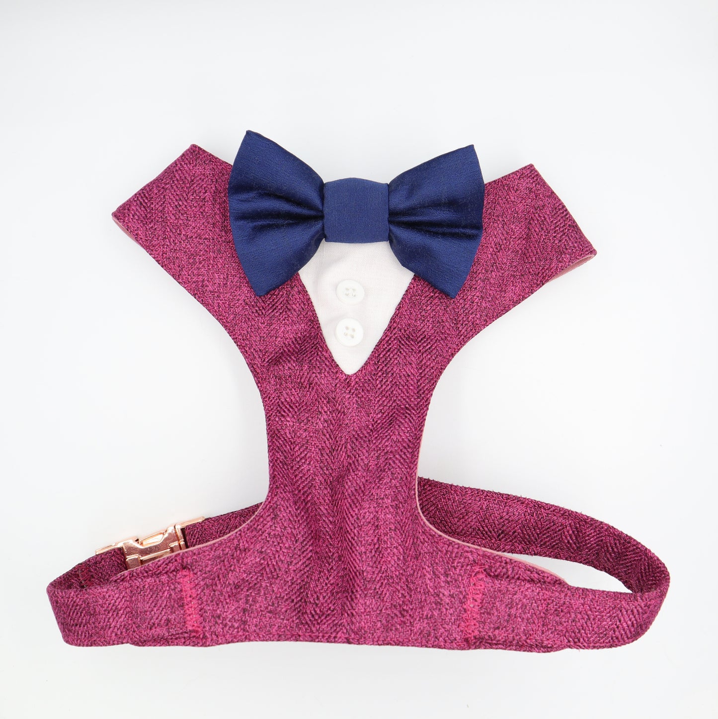 Tuxedo Wedding Dog Harness in Cerise Soft Herringbone Tweed Fabric with Satin Bow CHOICE of COLOURS Made to Measure