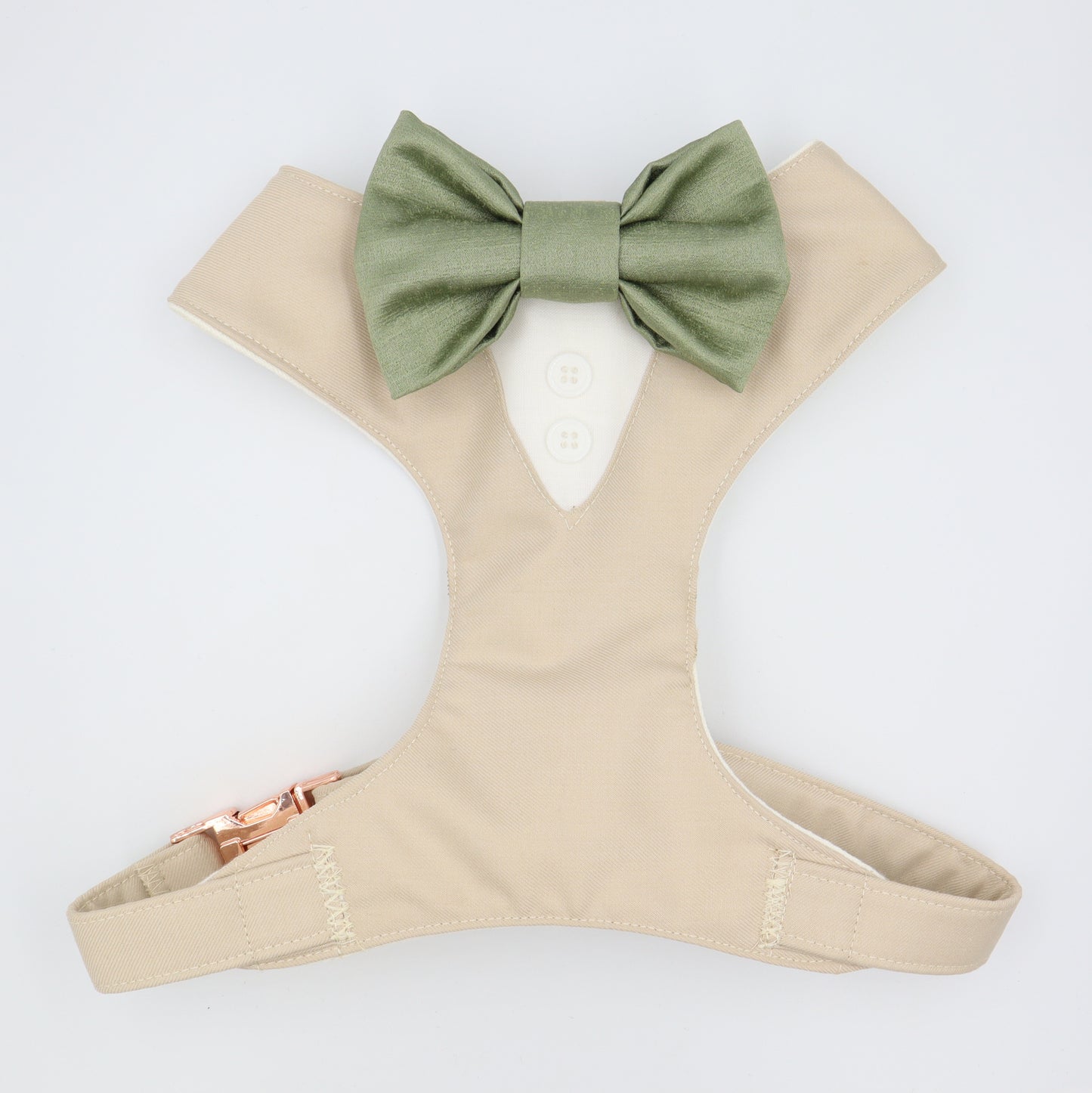 Tuxedo Wedding Dog Harness in Soft Lightweight Quality Beige Cream Wool Fabric from DORMEUIL with Satin Bow CHOICE of COLOURS Made to Measure