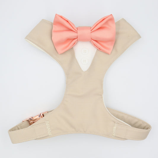 Tuxedo Wedding Dog Harness in Soft Lightweight Quality Beige Cream Wool Fabric from DORMEUIL with Satin Bow CHOICE of COLOURS Made to Measure