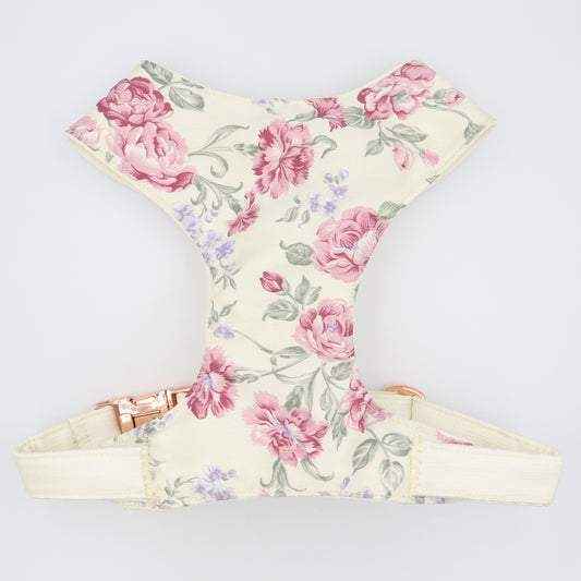 Wedding Dog Harness in Rose Print Satin Fabric Colours Made to Measure