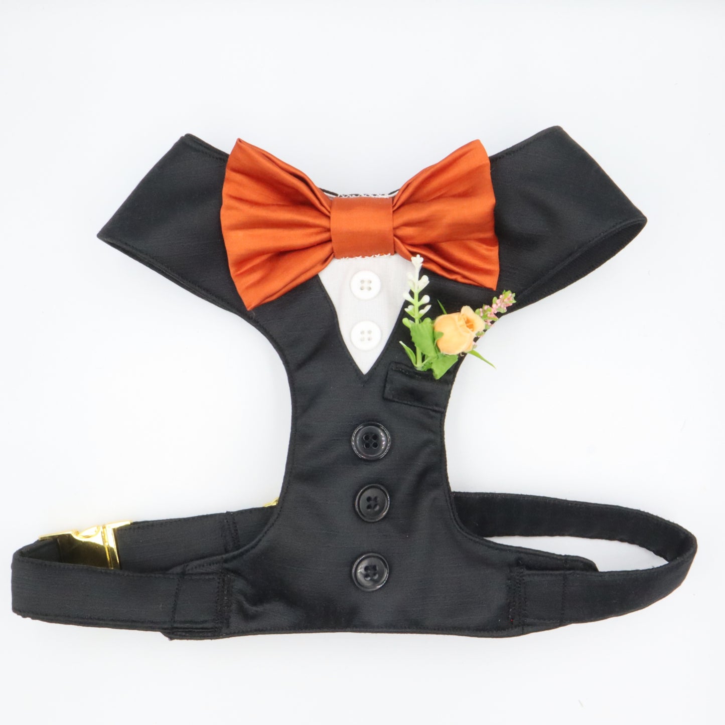 Tuxedo Wedding Dog Harness in Black Satin with Bow CHOICE of COLOURS Made to Measure