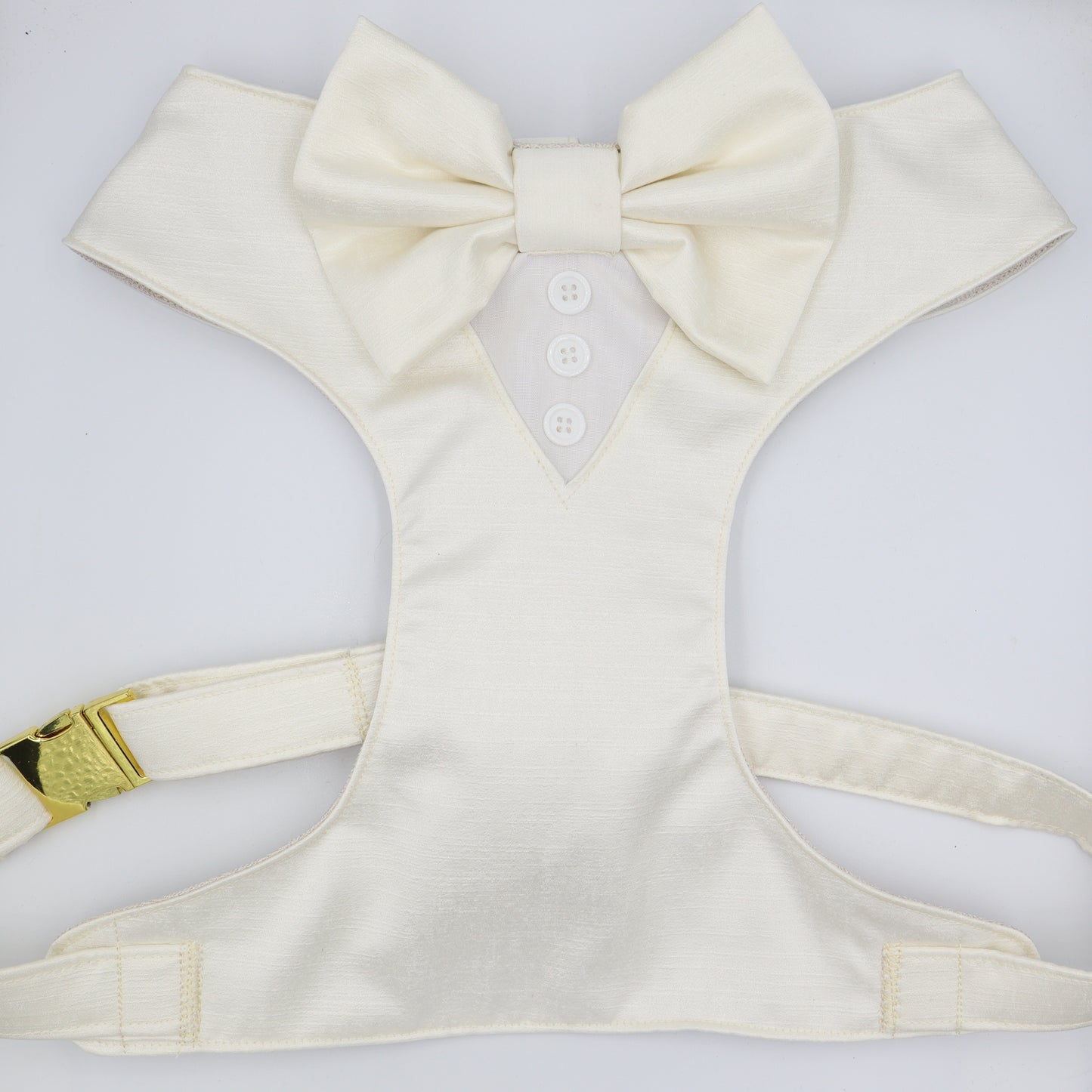 Tuxedo Wedding Dog Harness in Ivory Satin with Ivory Bow CHOICE of COLOURS Made to Measure