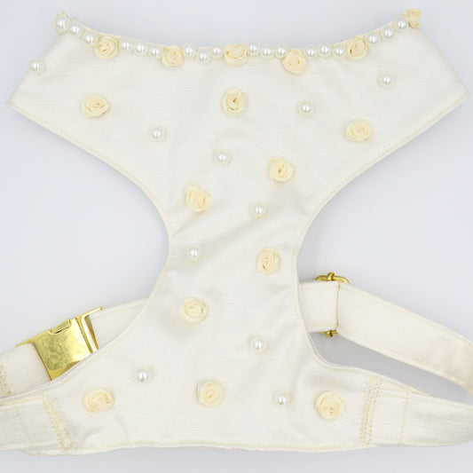 Wedding Dog Harness in Ivory Satin with Flowers & Pearls CHOICE of COLOURS Made to Measure