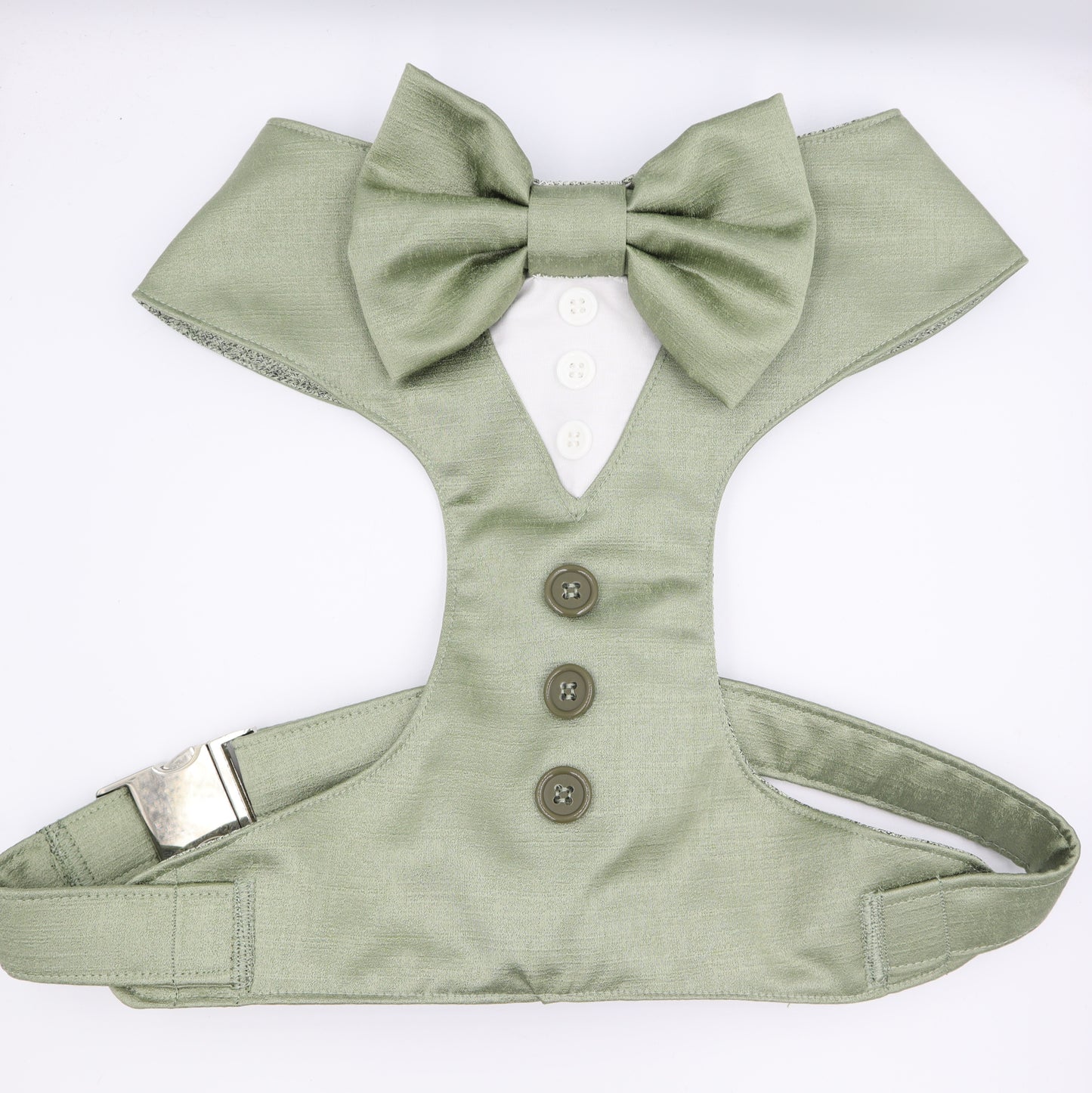 Tuxedo Wedding Dog Harness in Sage Green Satin with Bow CHOICE of COLOURS Made to Measure