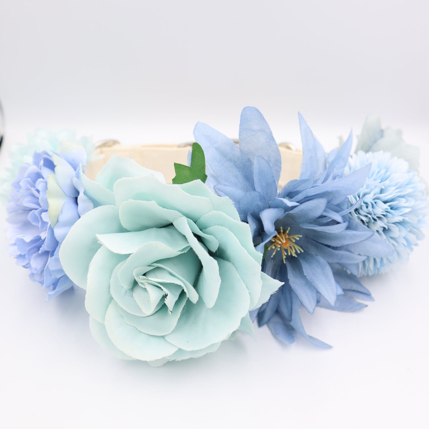 Wedding Dog Collar in Ivory Satin Style Fabric with Flowers Choice of Flower Colours