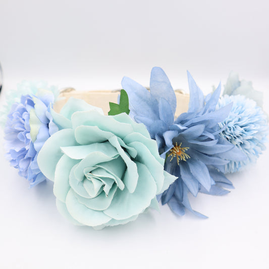 Wedding Dog Collar in Ivory Satin Style Fabric with Flowers Choice of Flower Colours