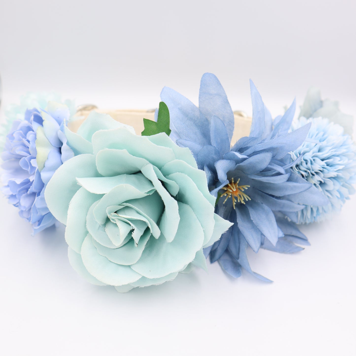Wedding Dog Collar in Ivory Satin Style Fabric with Flowers Choice of Flower Colours