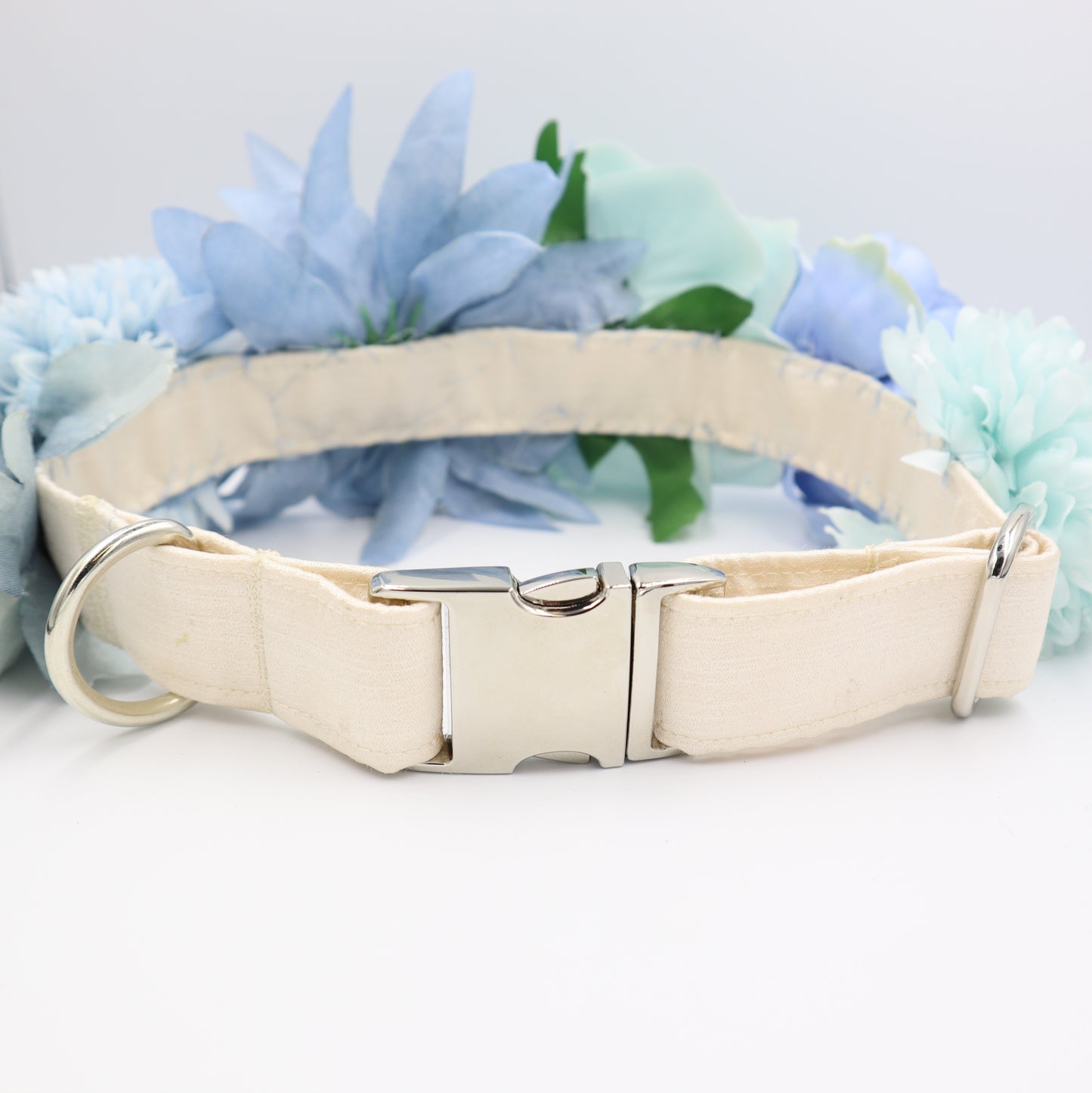 Wedding Dog Collar in Ivory Satin Style Fabric with Flowers Choice of Flower Colours